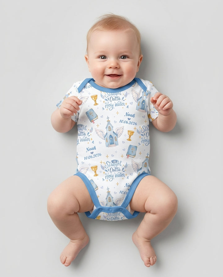 Custom Name Baptism Christening Straight Outta Holy Water Bamboo Bodysuit