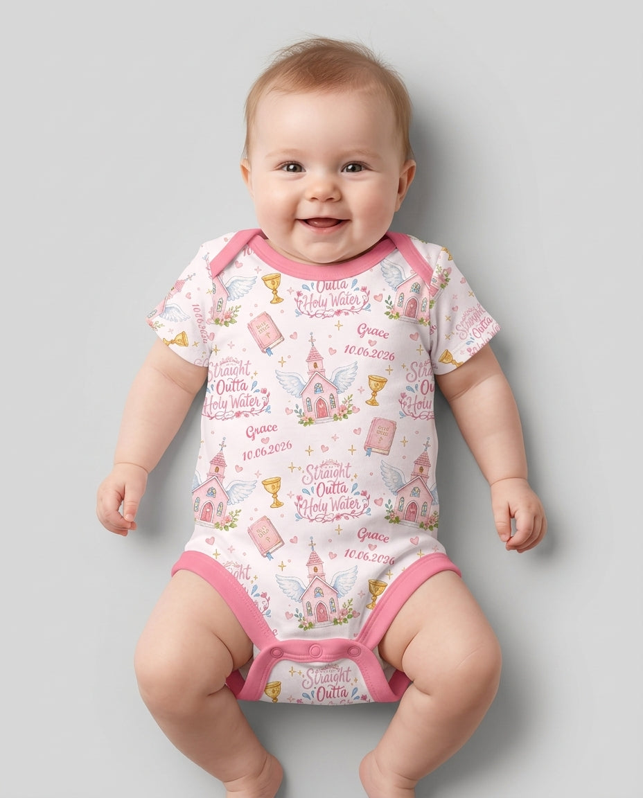 Custom Name Baptism Christening Straight Outta Holy Water Bamboo Bodysuit