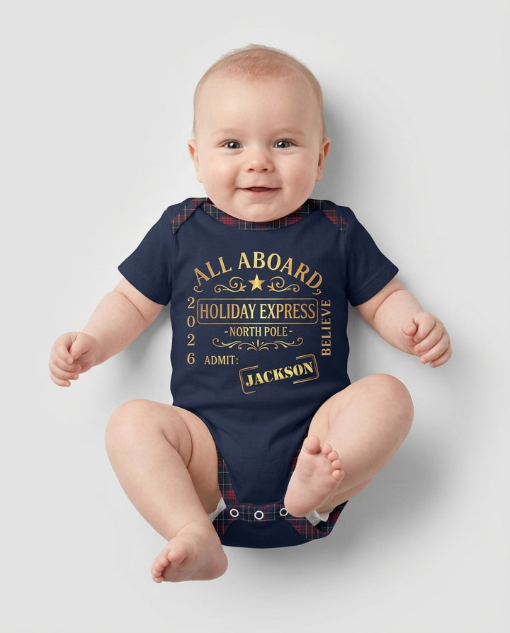 Custom Name North Pole Plaid Bamboo Bodysuit