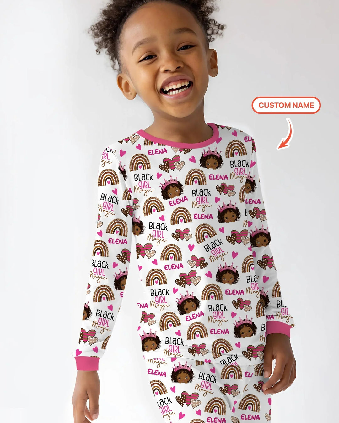 Black Girl Magic Custom Name Bamboo Two Piece Long Sleeve Pajama Set