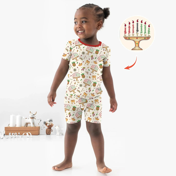 Happy Kwanzaa Bamboo Two Piece Short Sleeve Shorts Pajama Set