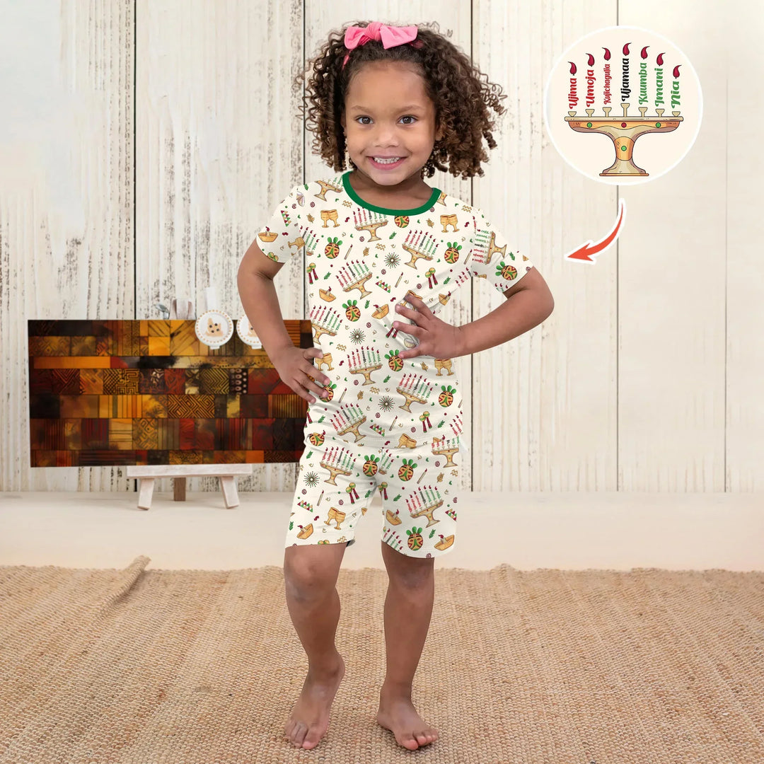 Happy Kwanzaa Bamboo Two Piece Short Sleeve Shorts Pajama Set