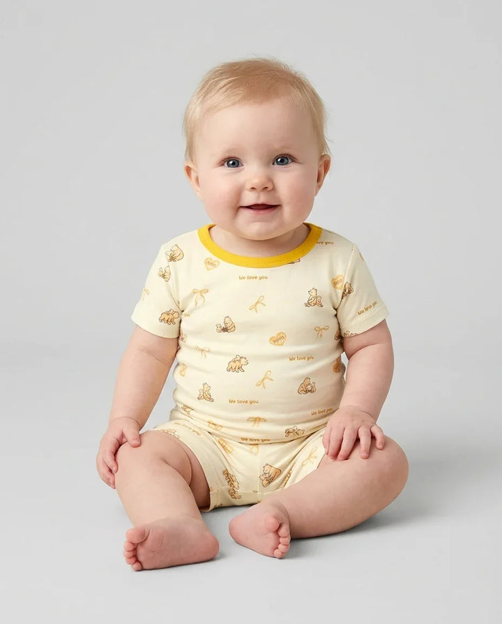 Sweat Yellow Mama Bear Two Piece Short Sleeve Shorts Pajama Set