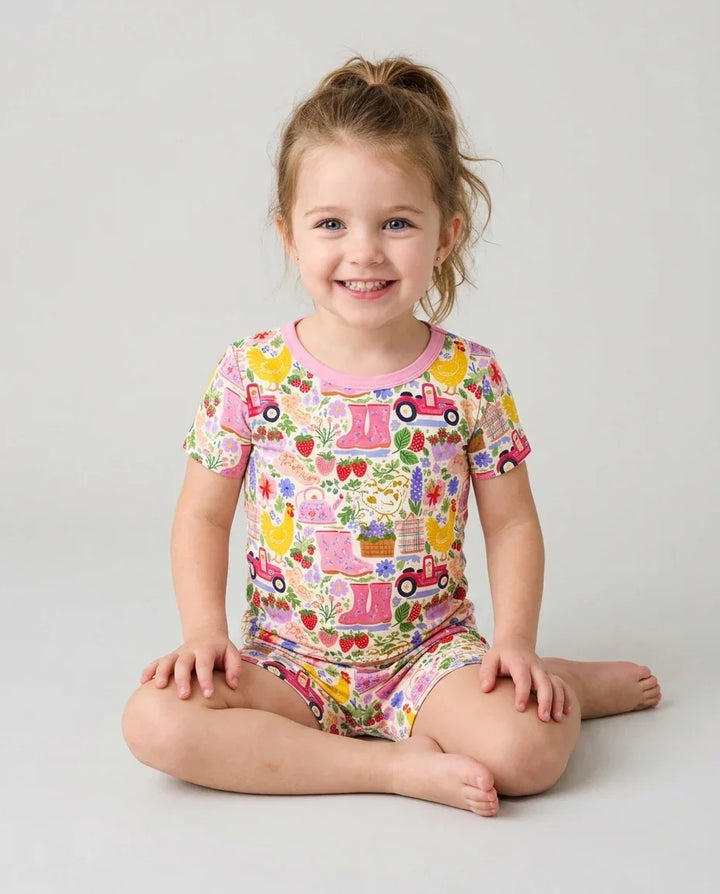 Farm Life Mommy & Me Matching Bamboo Two Piece Short Sleeve Shorts Pajama Set
