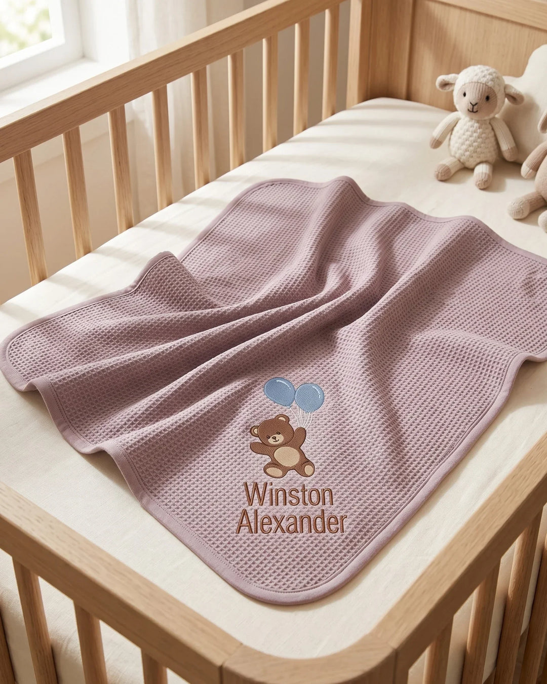 Personalized Dream Bear Embroidered Waffle Bamboo Blanket