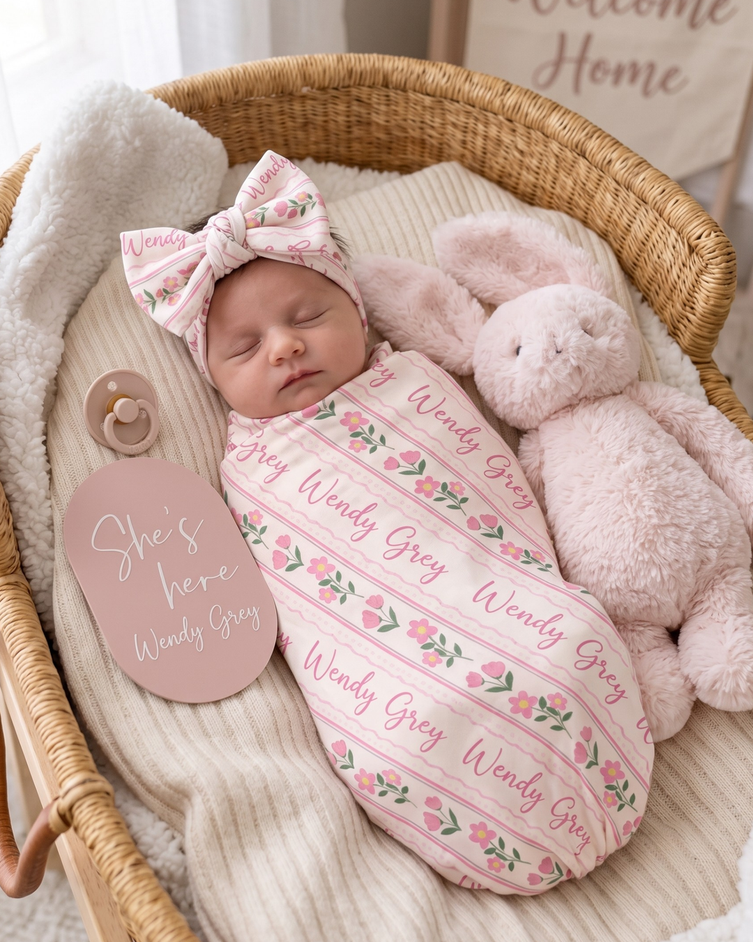 Classic Botanical Ribbon Stripe Bamboo Swaddle Blanket