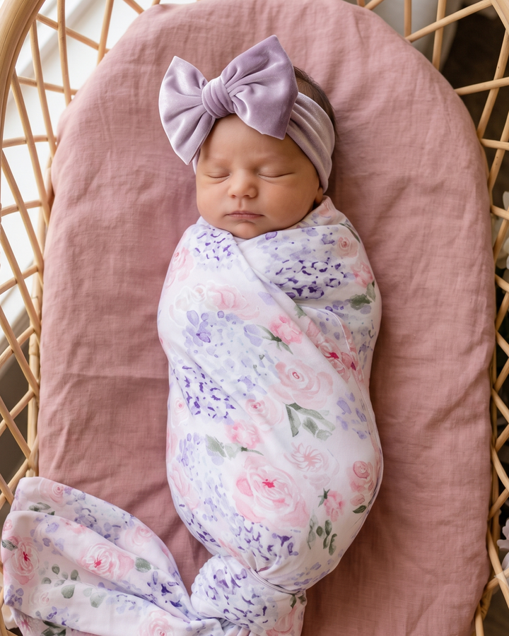 Lavender Rose Garden Bamboo Swaddle Blanket