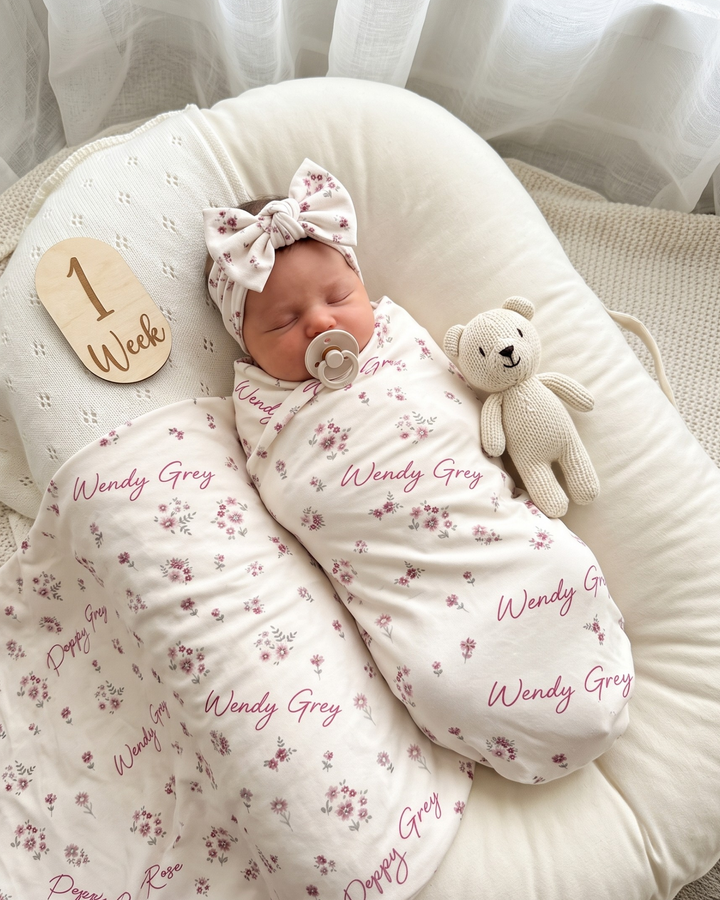 Mauve Heritage Sprite Ditsy Bamboo Swaddle Blanket