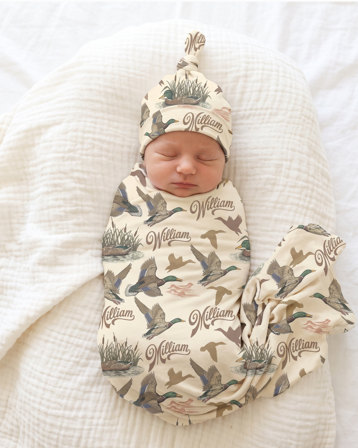 Custom Name Western Mallard Duck Bamboo Swaddle Blanket