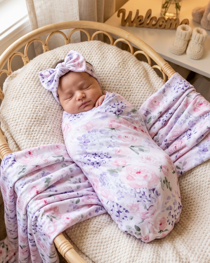 Lavender Rose Garden Bamboo Swaddle Blanket