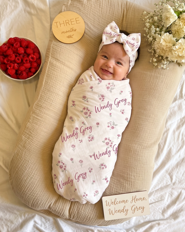 Mauve Heritage Sprite Ditsy Bamboo Swaddle Blanket