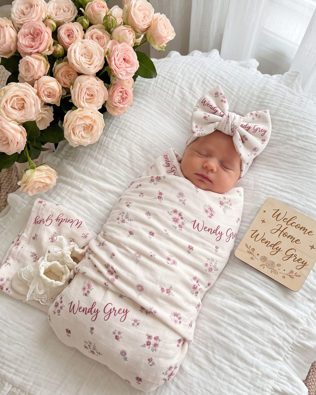 Mauve Heritage Sprite Ditsy Bamboo Swaddle Blanket