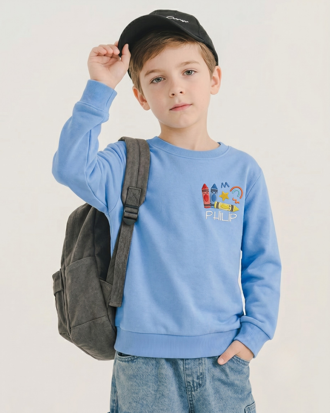 Custom Name Grayon Embroidered Bamboo Crewneck Sweatshirt