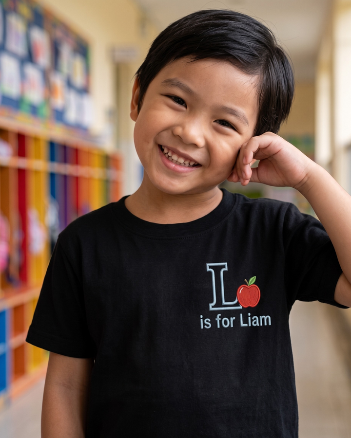 Custom Name Little Apple Embroidered Bamboo Crewneck T-Shirt