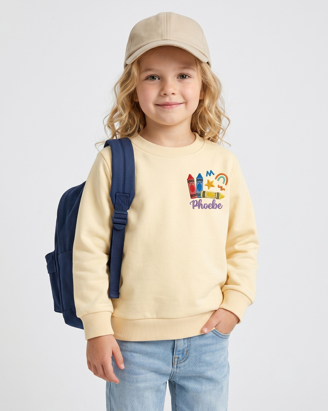 Custom Name Grayon Embroidered Bamboo Crewneck Sweatshirt