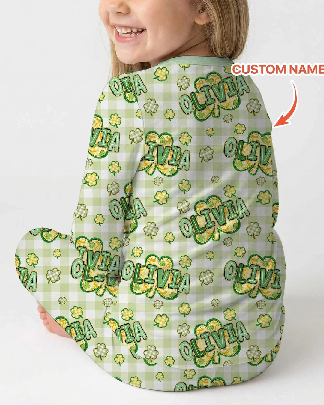 Lucky Shamrock Custom Name Bamboo Two Piece Long Sleeve Pajama Set