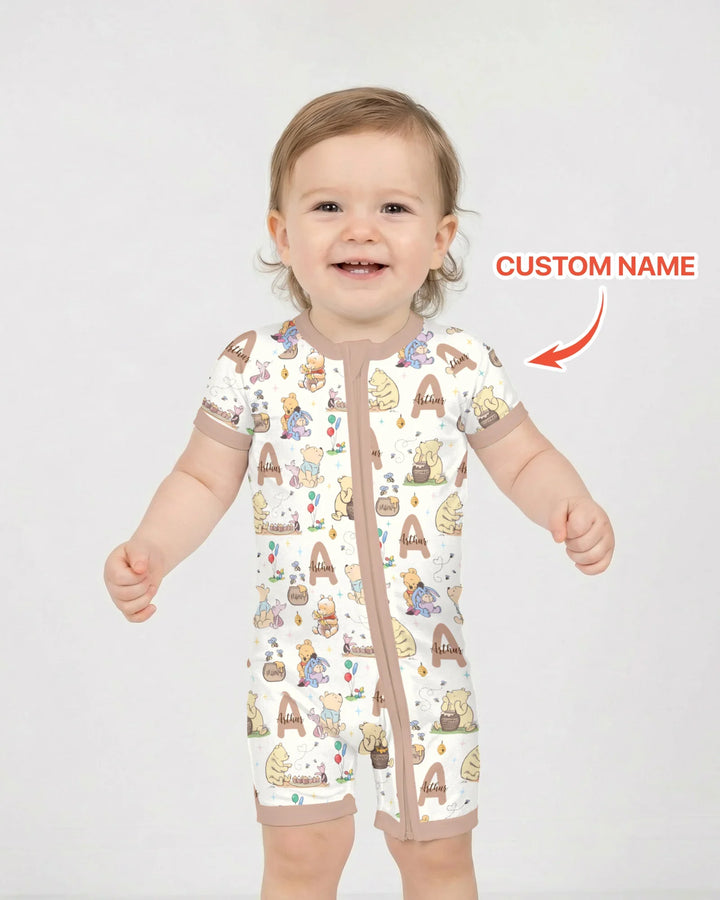 Honey Bear Monogram Bamboo Shorty Zippy