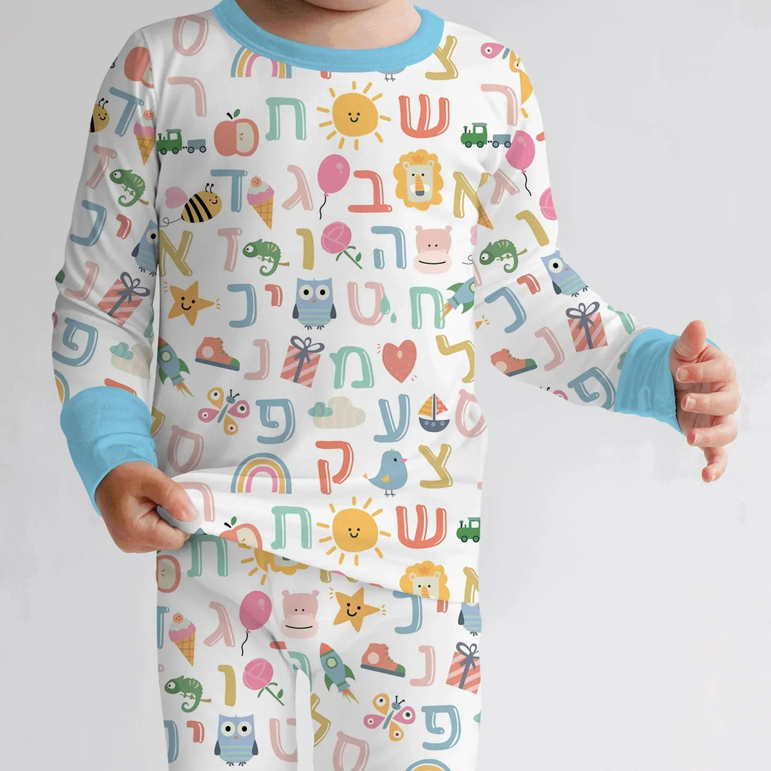 Hebrew Alphabet Bamboo Two Piece Long Sleeve Pajama Set