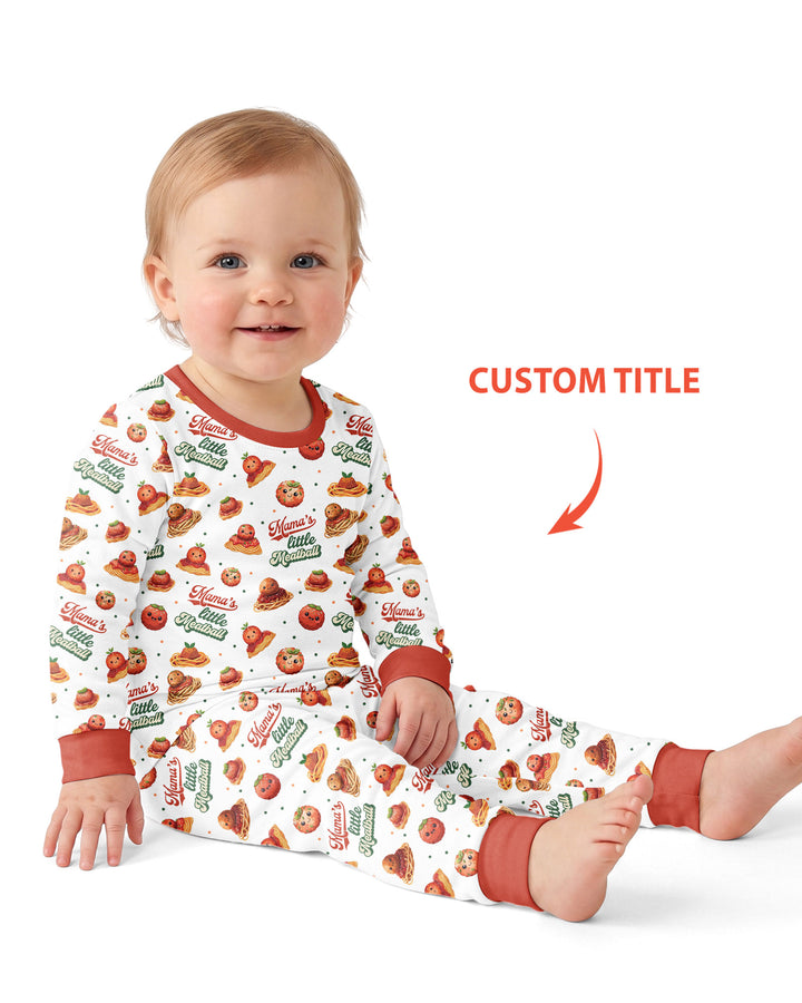 Custom Name Little Meatball Bamboo Two Piece Long Sleeve Pajama Set