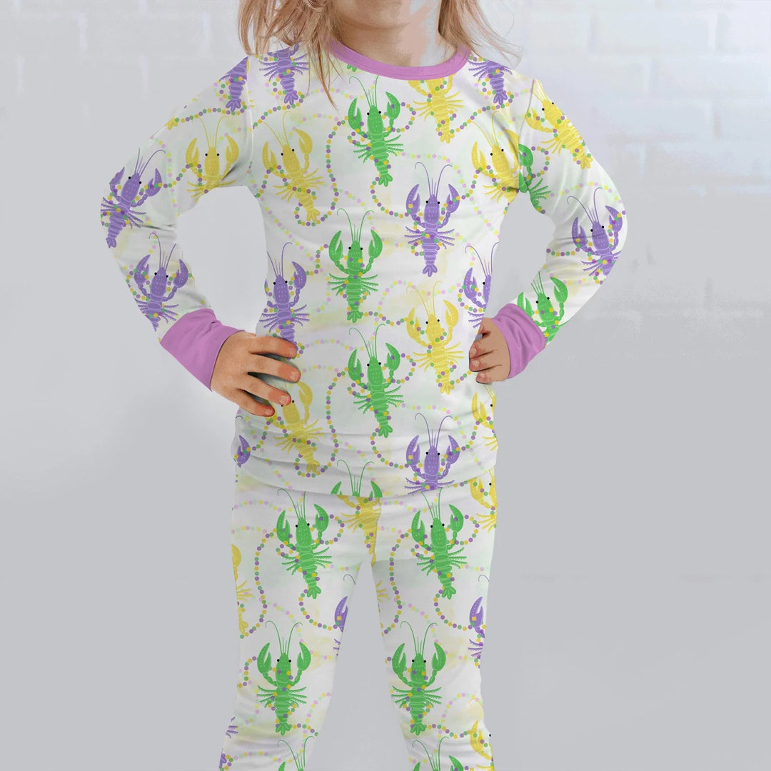 Mardi Gras Crawfish Family Matching Bamboo Two Piece Long Sleeve Pajama Set