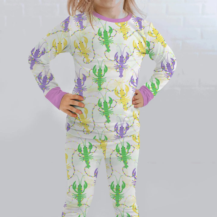 Mardi Gras Crawfish Family Matching Bamboo Two Piece Long Sleeve Pajama Set