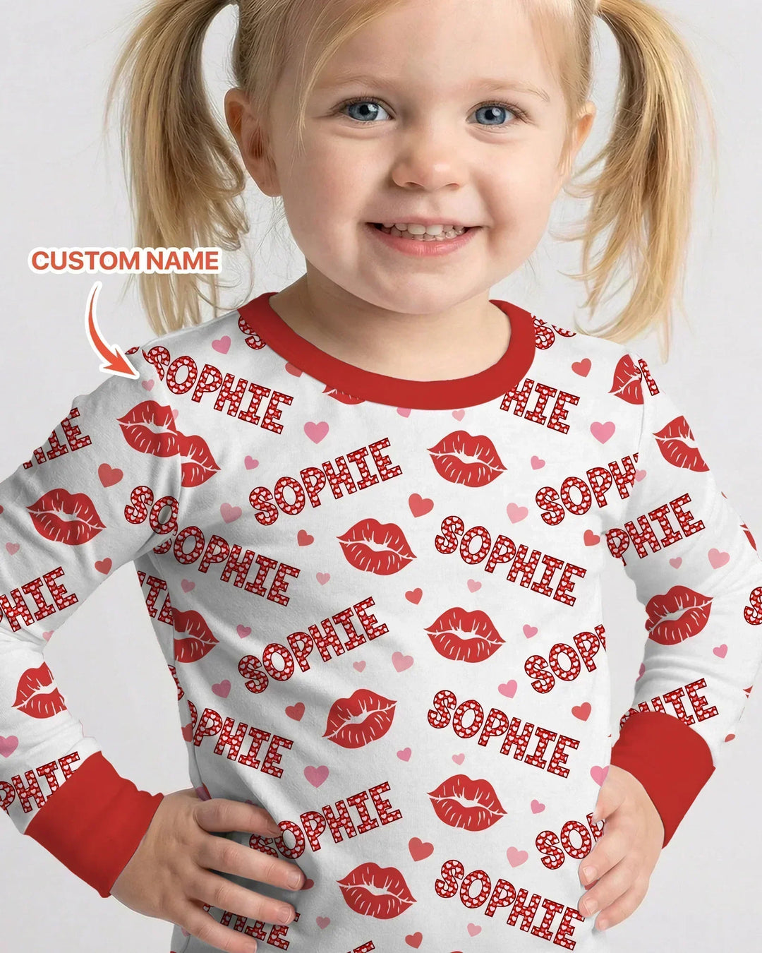 Custom Name Valentine Kiss Bamboo Two Piece Long Sleeve Pajama Set