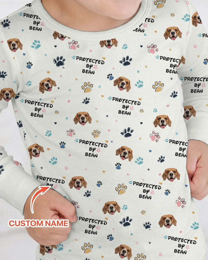 Custom Dogs Photo "Protected By" Bamboo Two Piece Long Sleeve Pajama Set