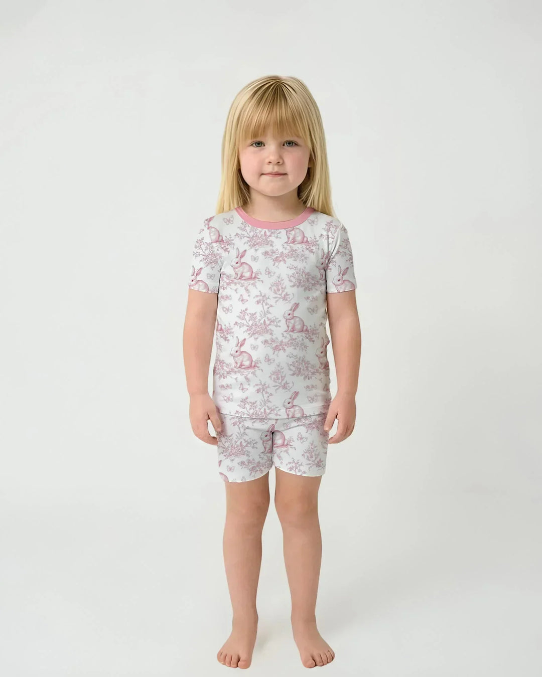 Easter Chinoiserie Toile de Jouy Bamboo Two Piece Short Sleeve Shorts Pajama Set