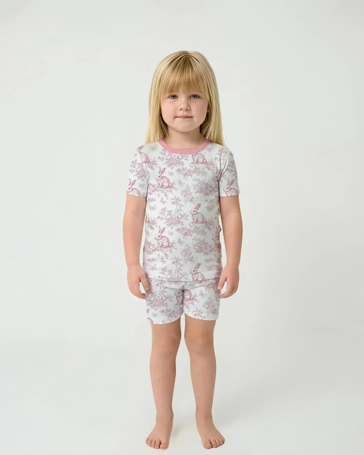 Easter Chinoiserie Toile de Jouy Bamboo Two Piece Short Sleeve Shorts Pajama Set