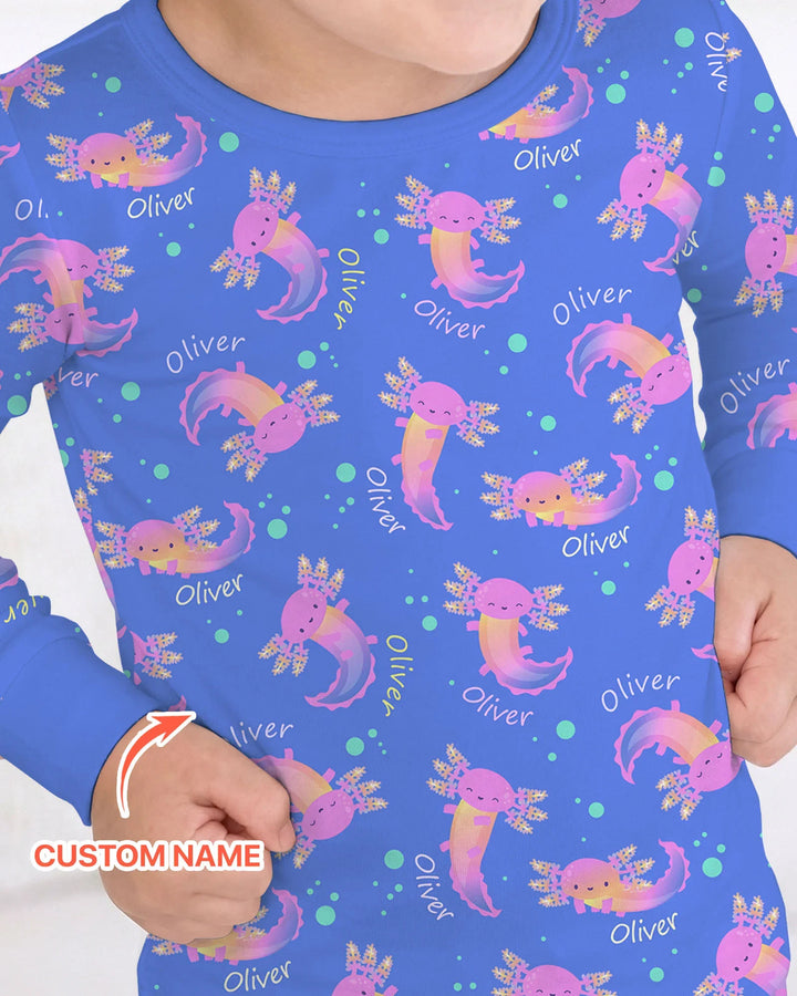Axolotl Glow Custom Name Bamboo Two Piece Long Sleeve Pajama Set