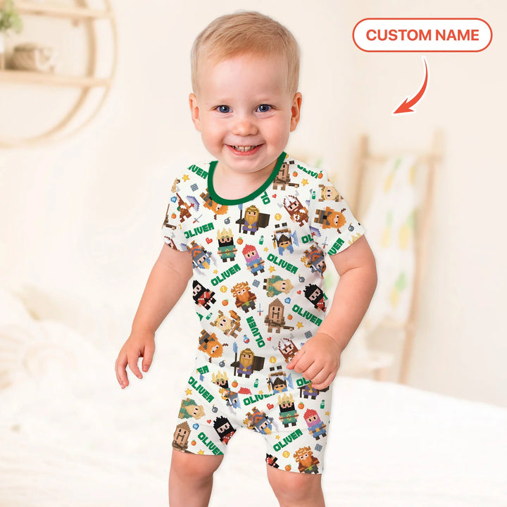 Blocky Buddy Squad Custom Name Bamboo Two Piece Short Sleeve Shorts Pajama Set