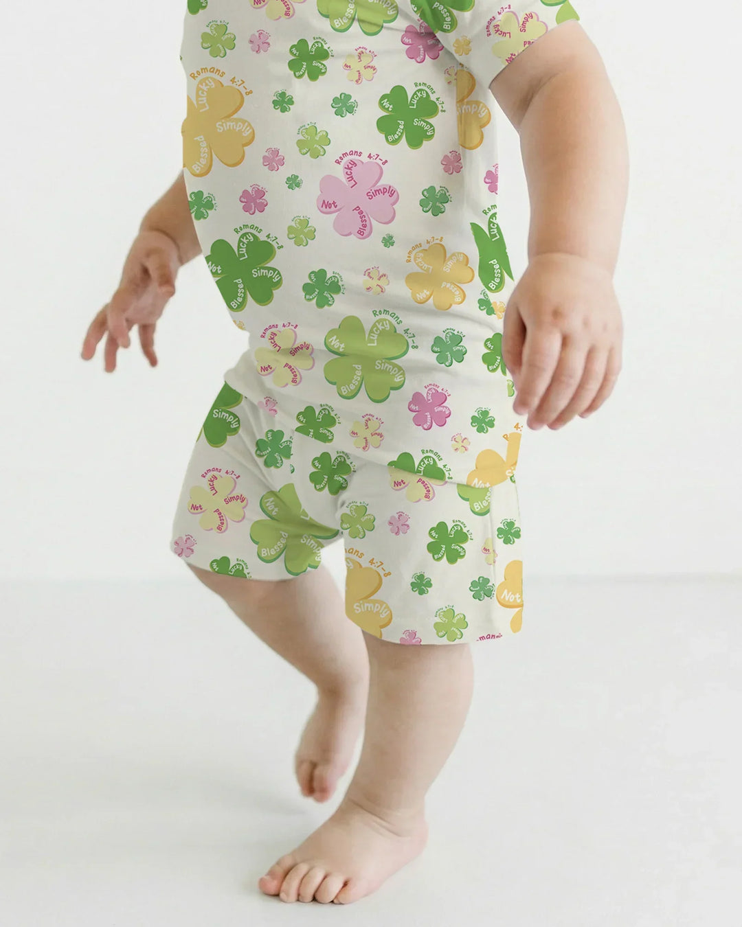 Shamrocks Print St. Patrick's Day Bamboo Two Piece Short Sleeve Shorts Pajama Set