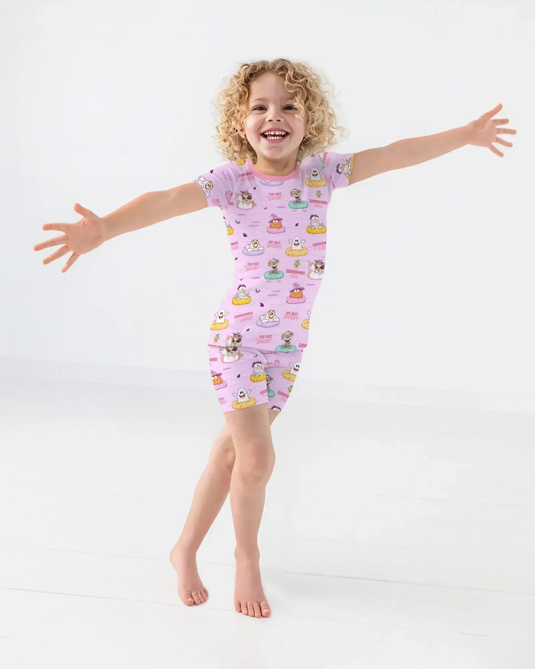 Summerween Cartoon Bamboo Two Piece Short Sleeve Shorts Pajama Set