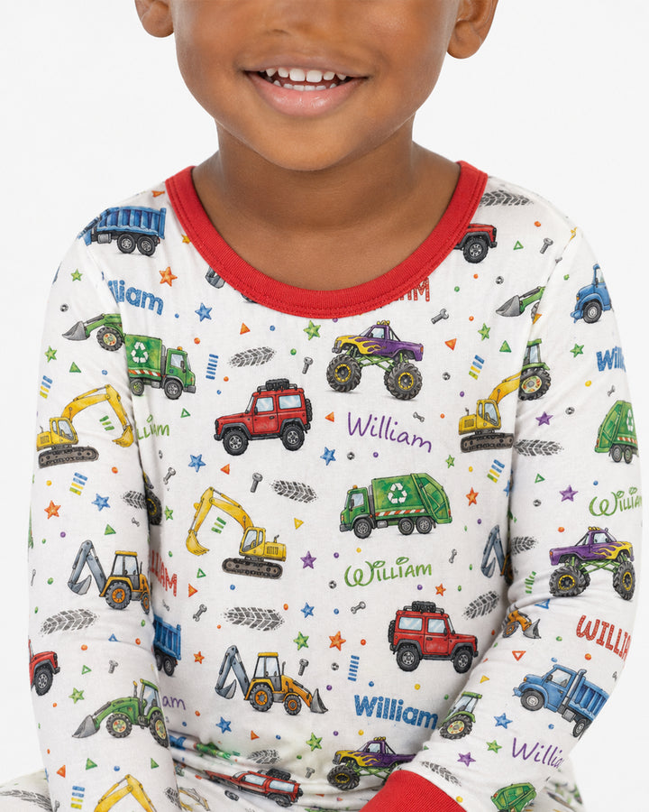 Cars And Trucks Parade Custom Name Bamboo Two Piece Long Sleeve Pajama Set