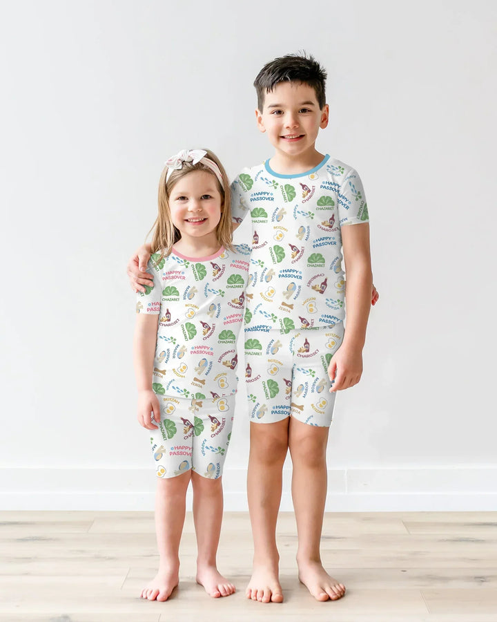 Happy Passover Matching Family Bamboo Two Piece Short Sleeve Shorts Pajama Set