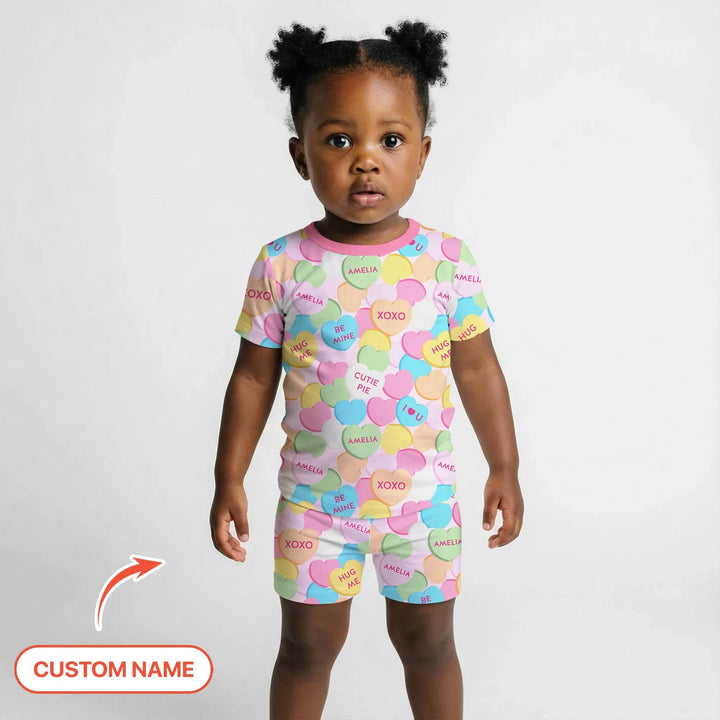 Valentine Candy Crush Family Matching Bamboo Two Piece Short Sleeve Shorts Pajama Set