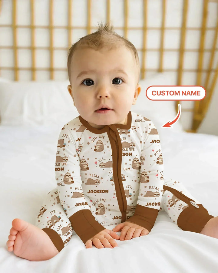 Custom Name Cute Sloth Bamboo Convertible Zippy