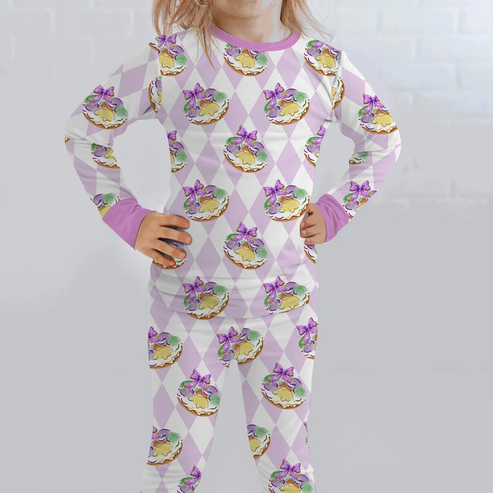 Mardi Gras Donut Bamboo Two Piece Long Sleeve Pajama Set