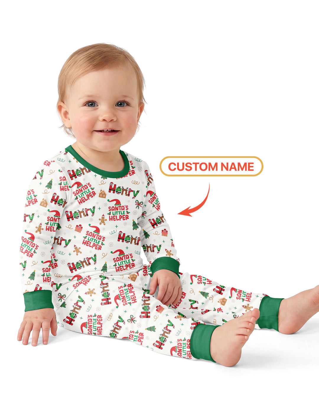 Personalized Santa's Little Helper Bamboo Two Piece Long Sleeve Pajama Set