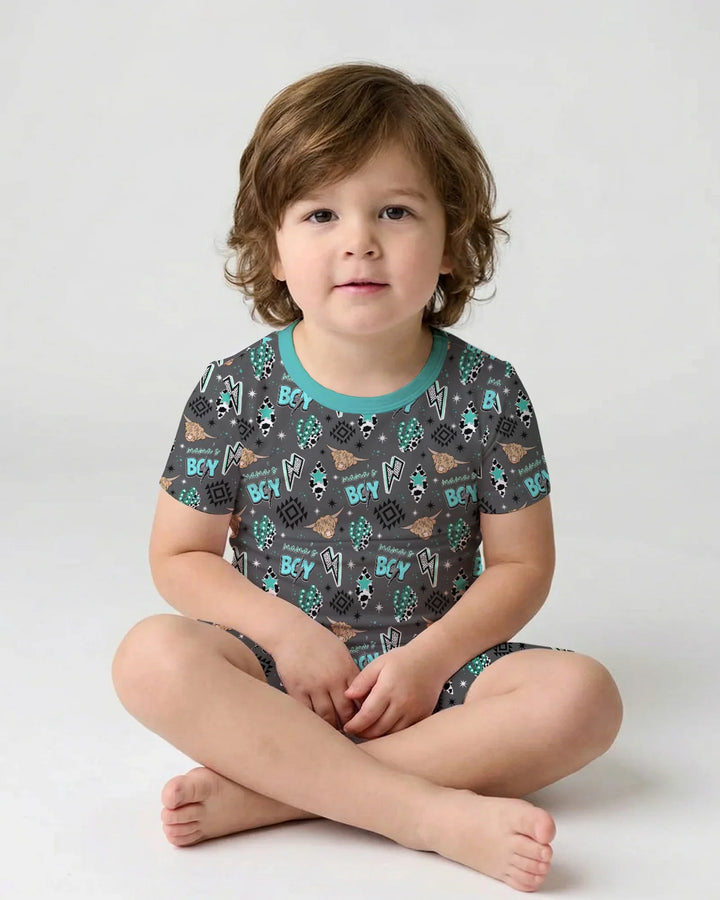 Western Mama & Me Matching  Bamboo Two Piece Short Sleeve Shorts Pajama Set
