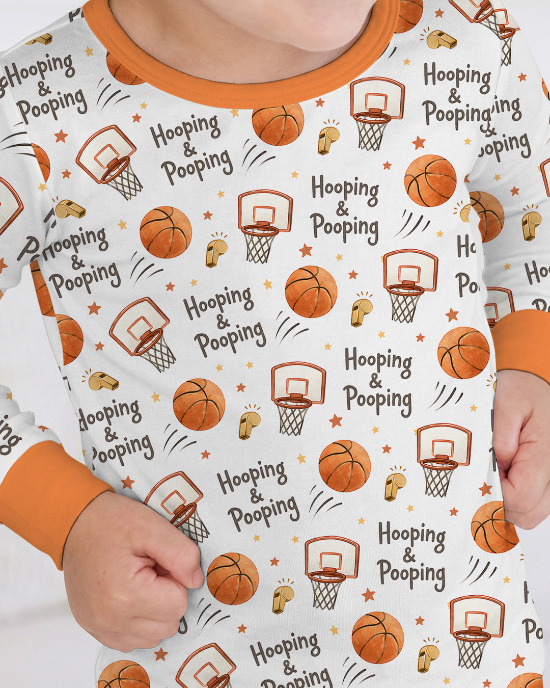 Funny Basketball Hooping & Pooping Bamboo Two Piece Long Sleeve Pajama Set