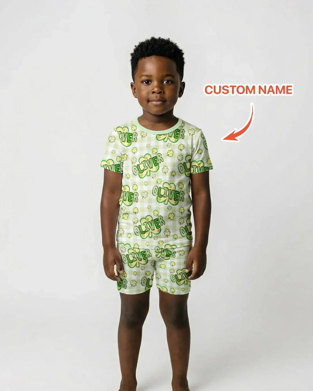 Lucky Shamrock Custom Name Bamboo Two Piece Short Sleeve Shorts Pajama Set