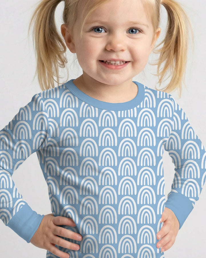 Sky Blue Rainbows Bamboo Two Piece Long Sleeve Pajama Set
