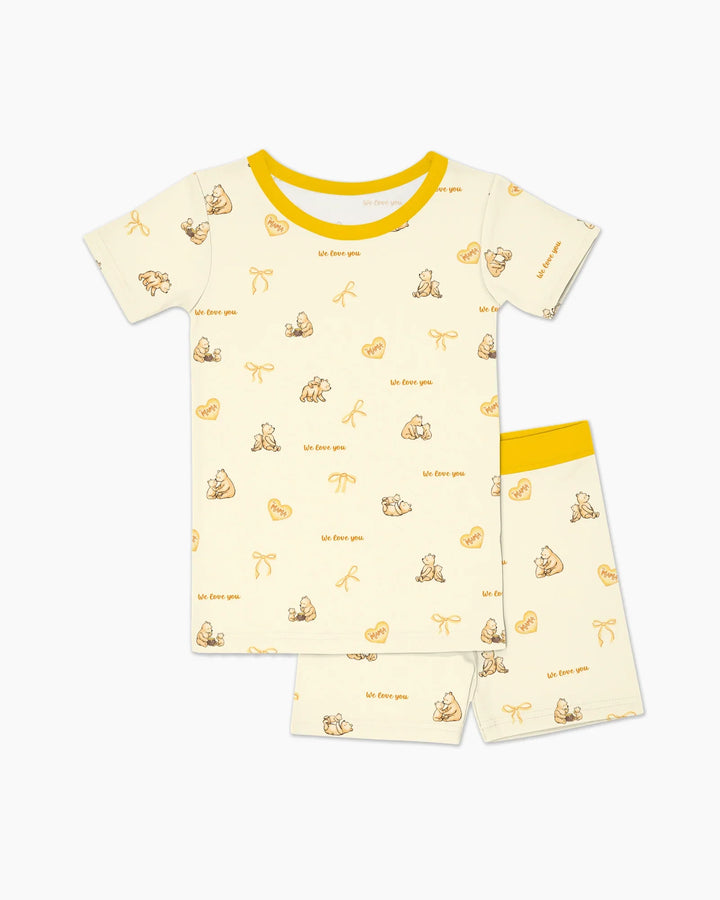 Sweat Yellow Mama Bear Two Piece Short Sleeve Shorts Pajama Set