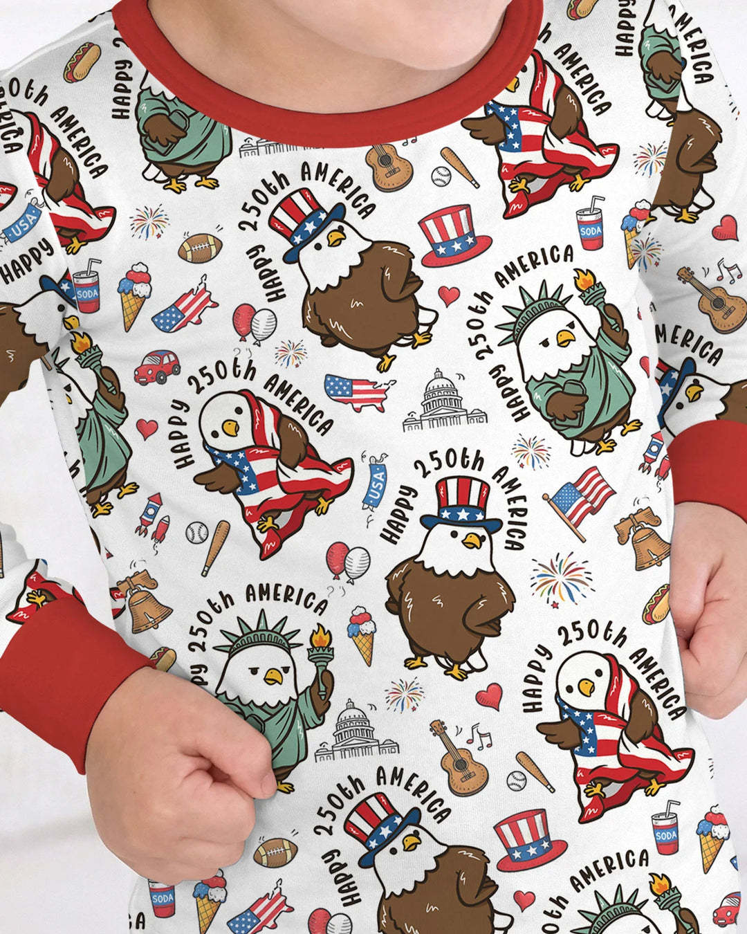 Happy 250th America Cute Patriotic Eagles Family Matching Bamboo Two Piece Long Sleeve Pajama Set