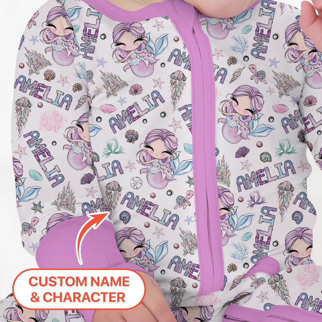 Custom Name Doodle Little Mermaid Bamboo Convertible Zippy