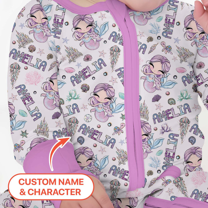 Custom Name Doodle Little Mermaid Bamboo Convertible Zippy