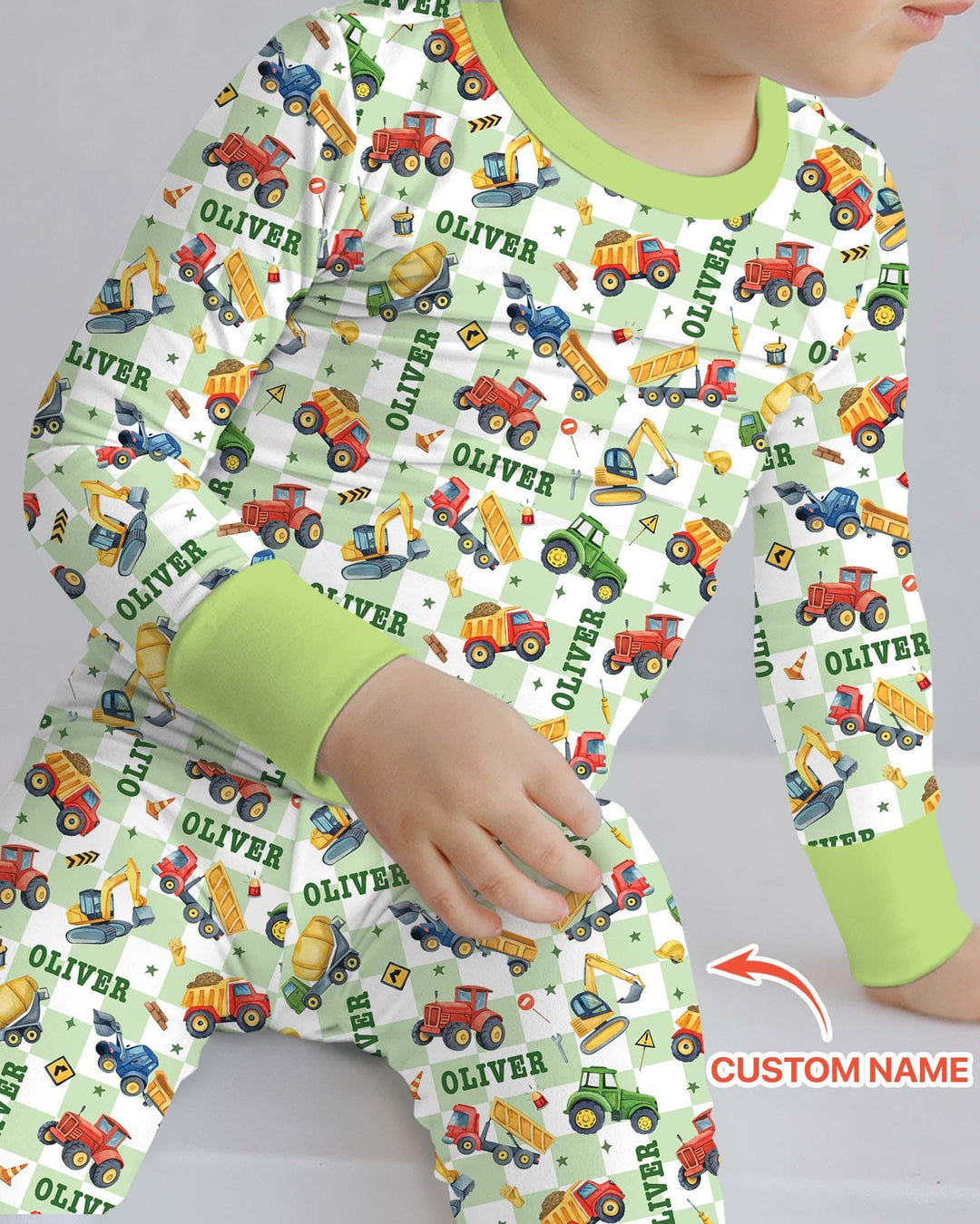 Under Construction Custom Name Bamboo Two Piece Long Sleeve Pajama Set