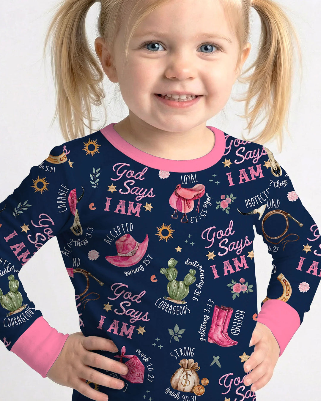 God Says I Am Western Faith Bamboo Two Piece Long Sleeve Pajama Set