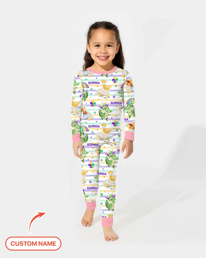 Happy Mardi Gras Adventure Family Matching Bamboo Two Piece Long Sleeve Pajama Set